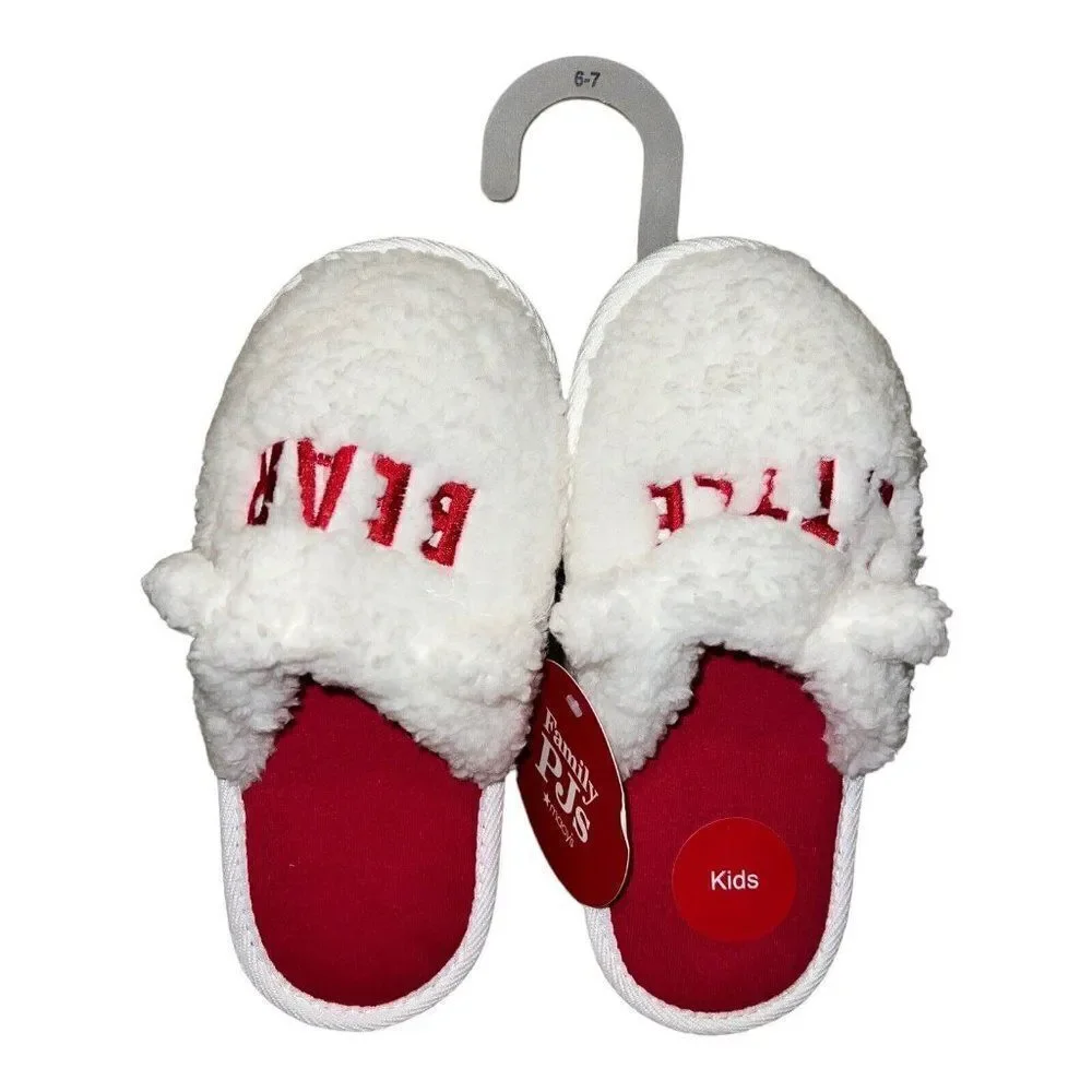 Family Pajamas Big Kid Unisex Little Bear Slippers White Red Medium 6-7 New